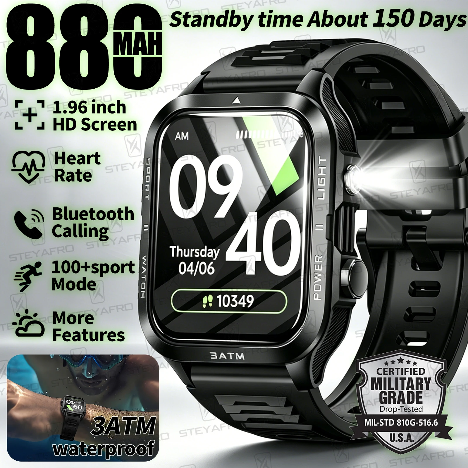 Nutrition Gym - Military Grade SmartWatch Men LED Flashlight